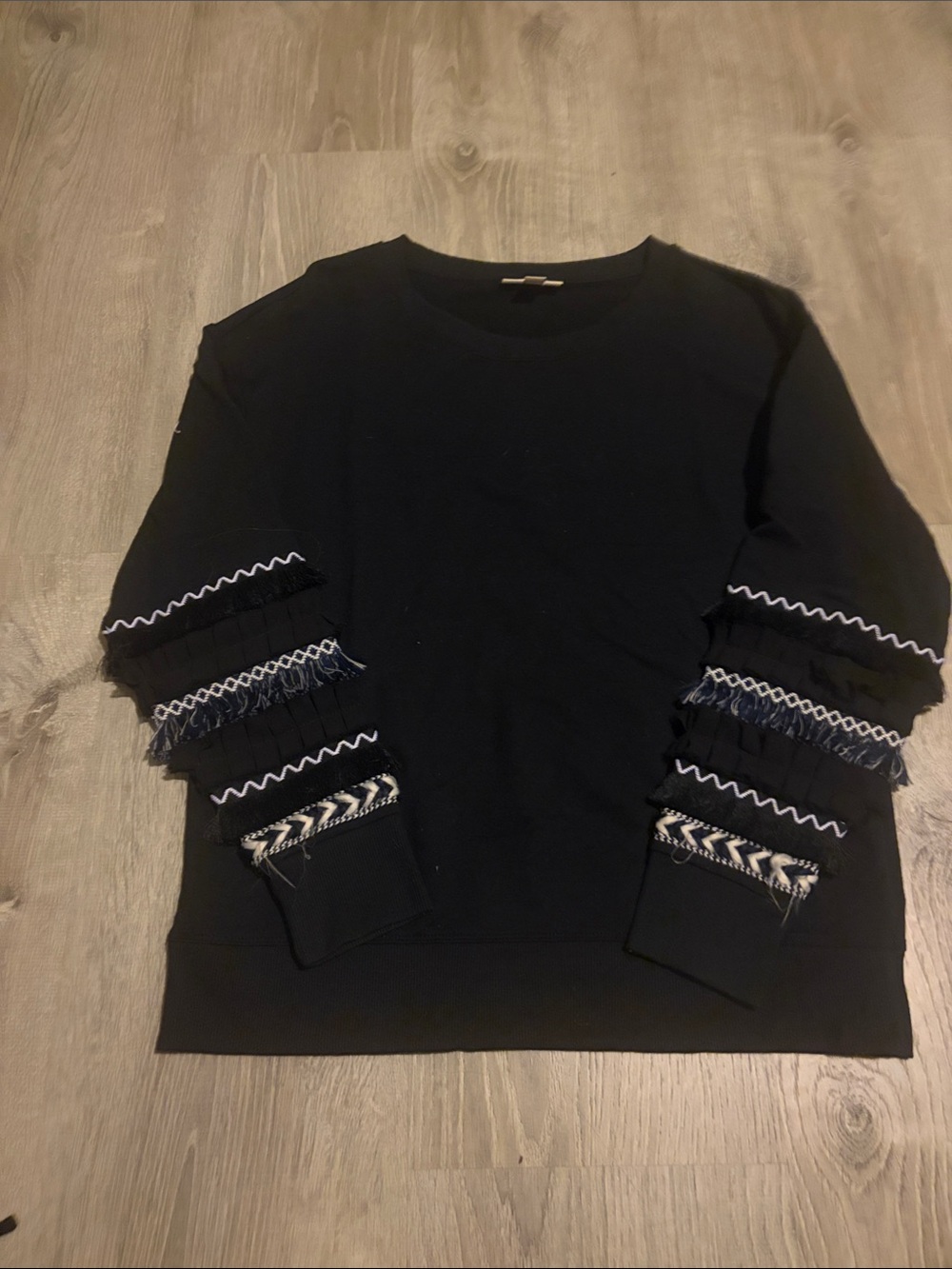 Style & Co. Black Crewneck Sweater with Contrasting White Trim